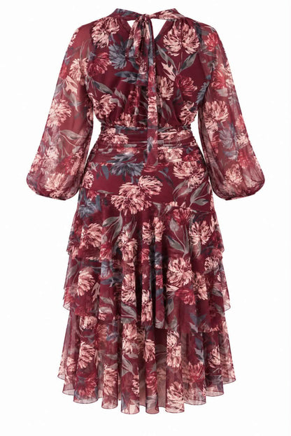 Vestido midi floral con volantes