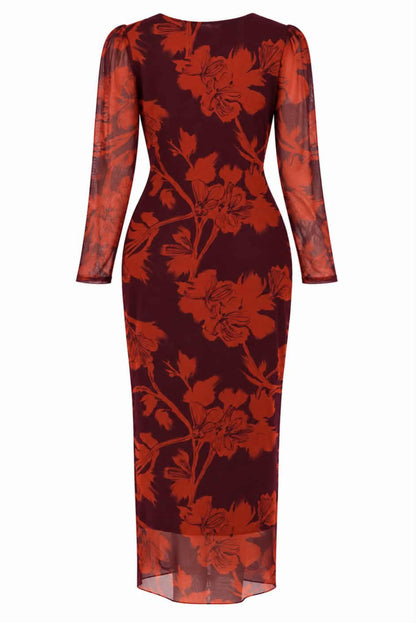 Vestido midi drapeado estampado