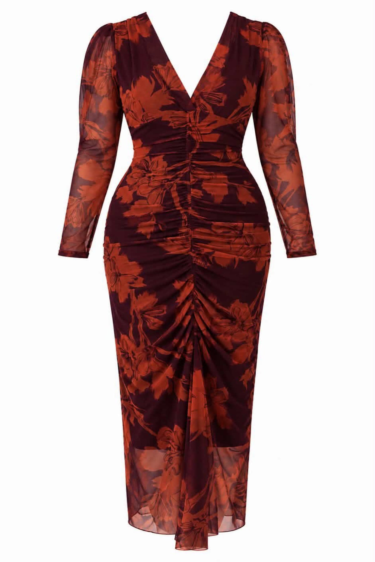 Vestido midi drapeado estampado