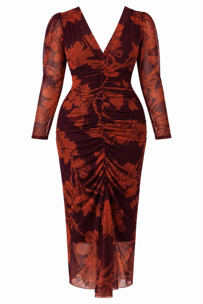 Vestido midi drapeado estampado