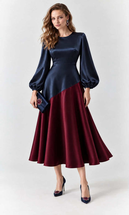 Vestido  satinado combinado