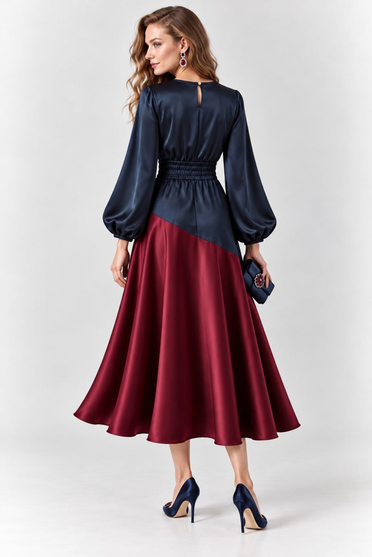 Vestido  satinado combinado