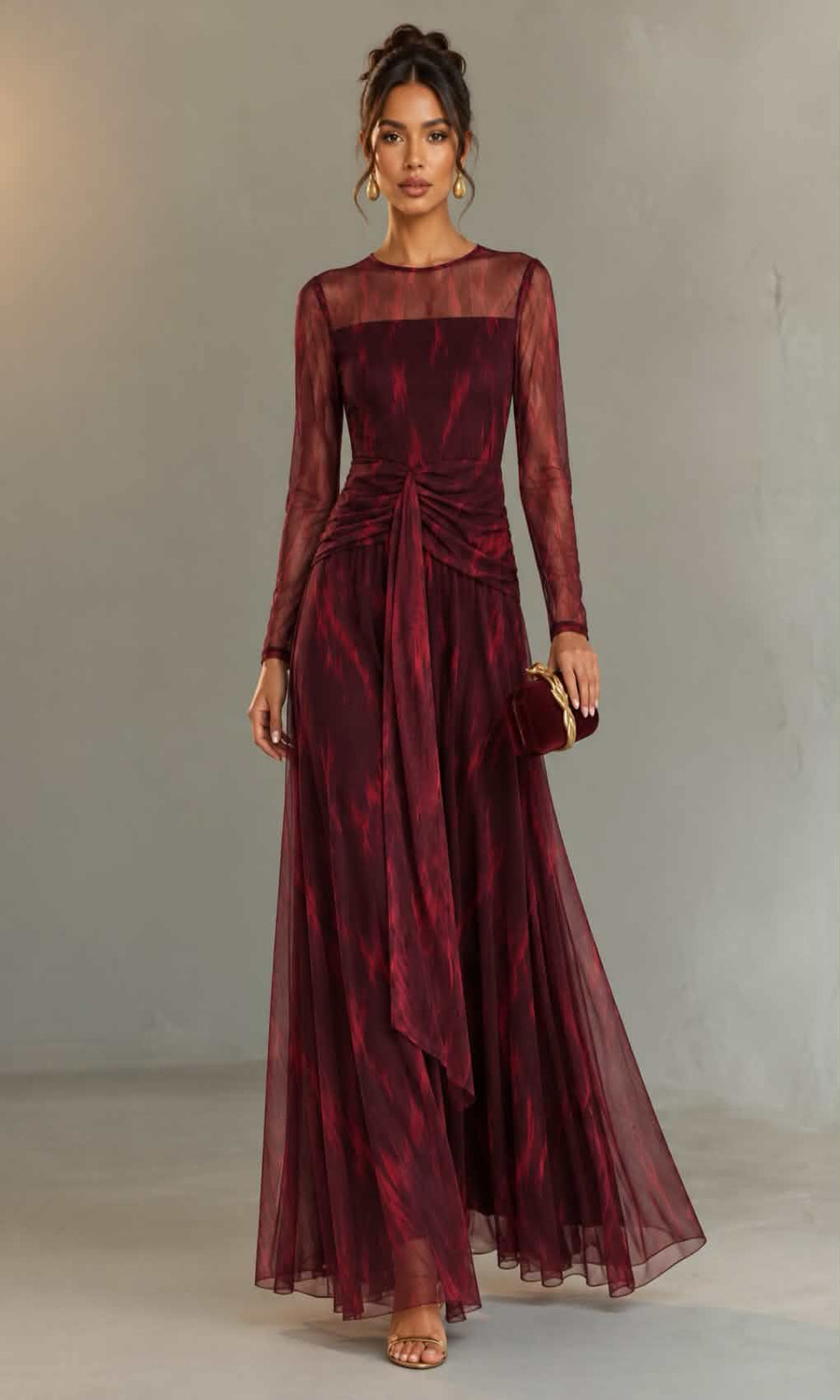 Vestido largo estampado tul