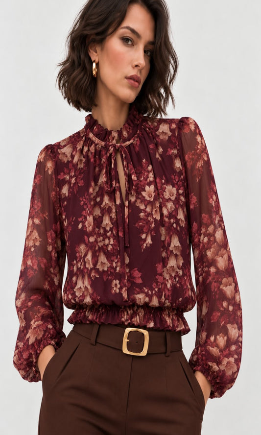 Blusa estampada floral con lazada