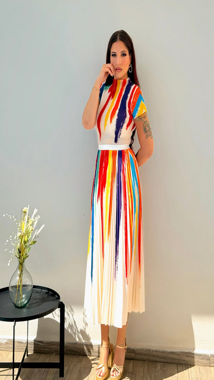 Ensemble haut et jupe plissés colorés