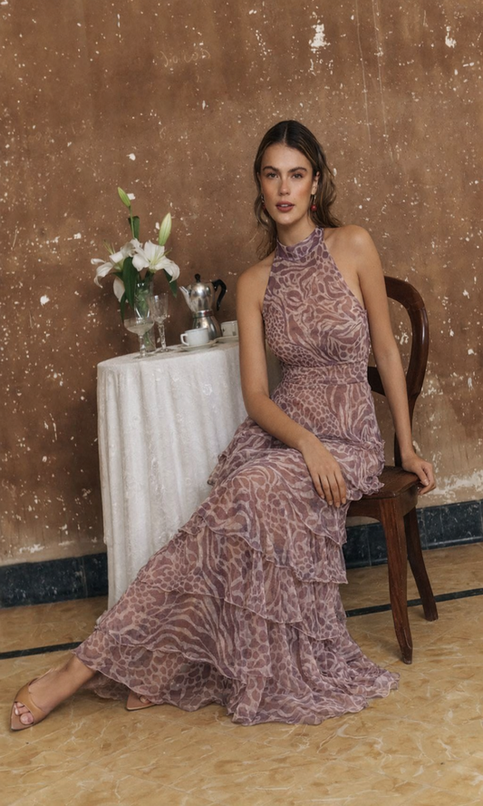 Vestido halter volantes