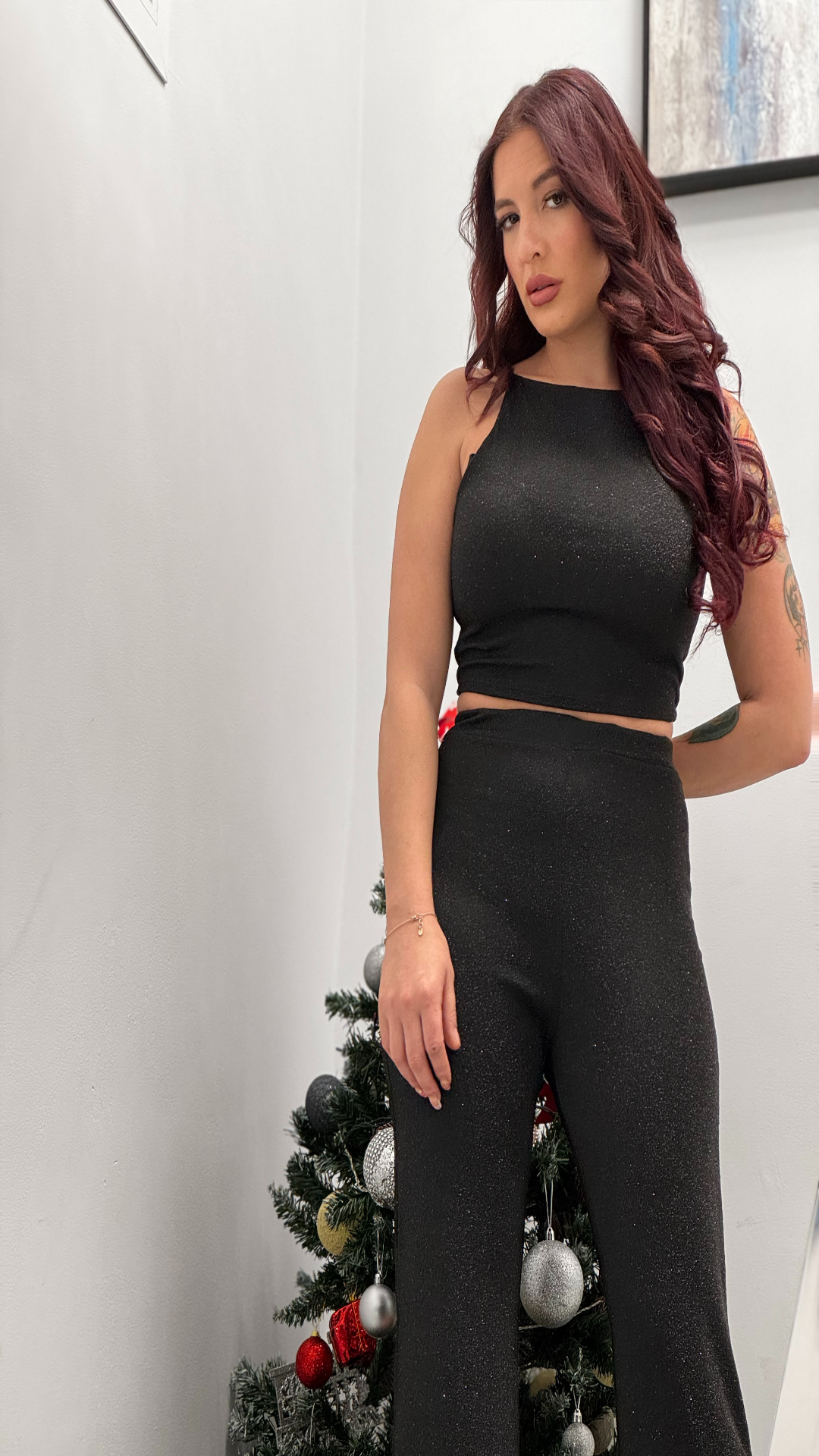 Conjunto top y pantalón brillos