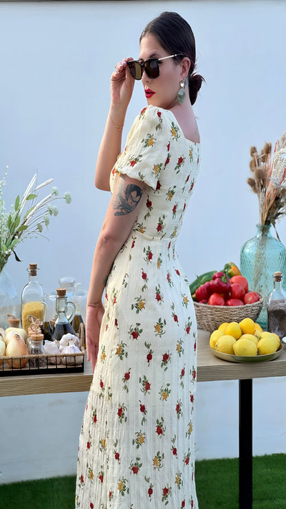Vestido midi estampado flores