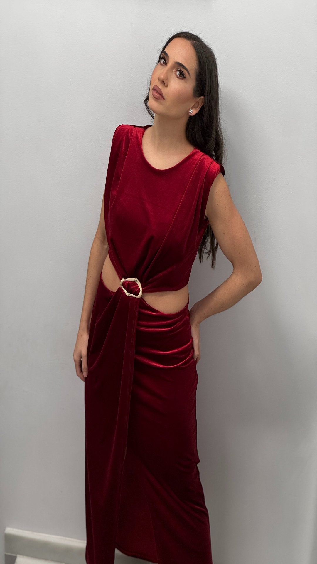 Vestido midi terciopelo hebilla