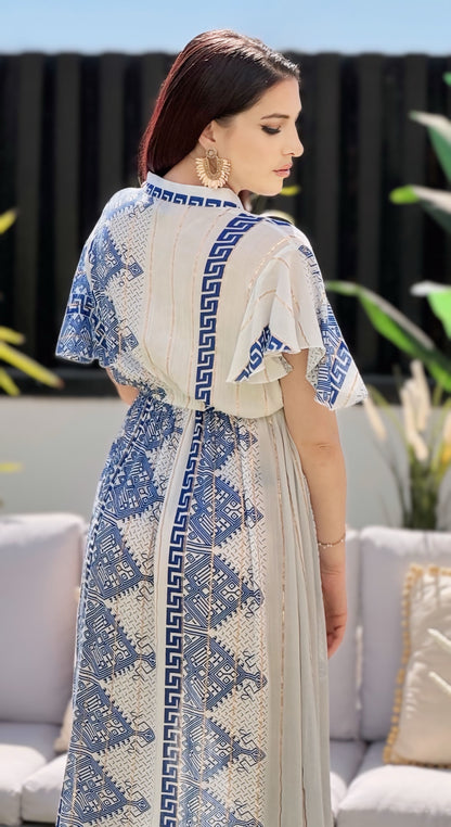Vestido largo estampado griego