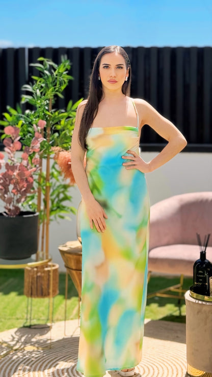 Vestido lingerie multicolorido
