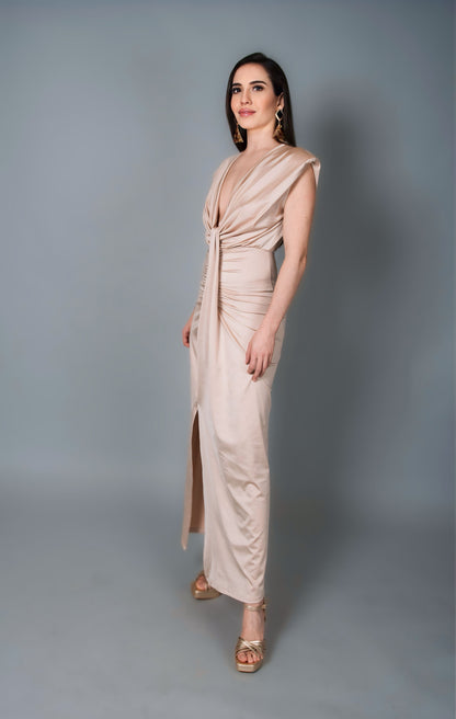 Vestido midi champagne