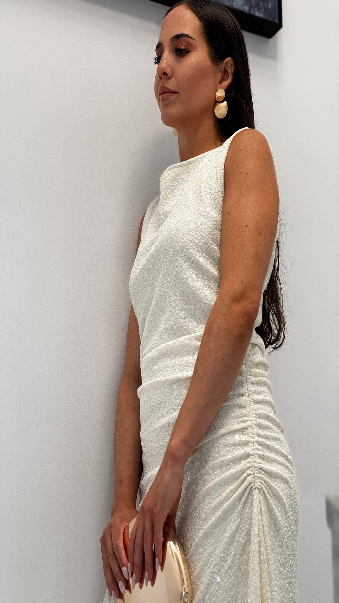 Robe à sequins blanc cassé