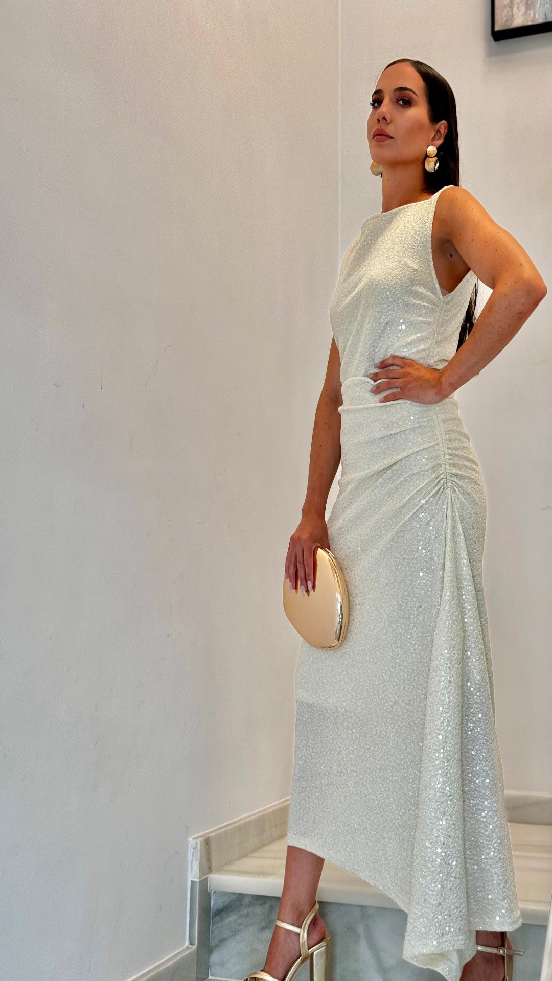 Robe à sequins blanc cassé