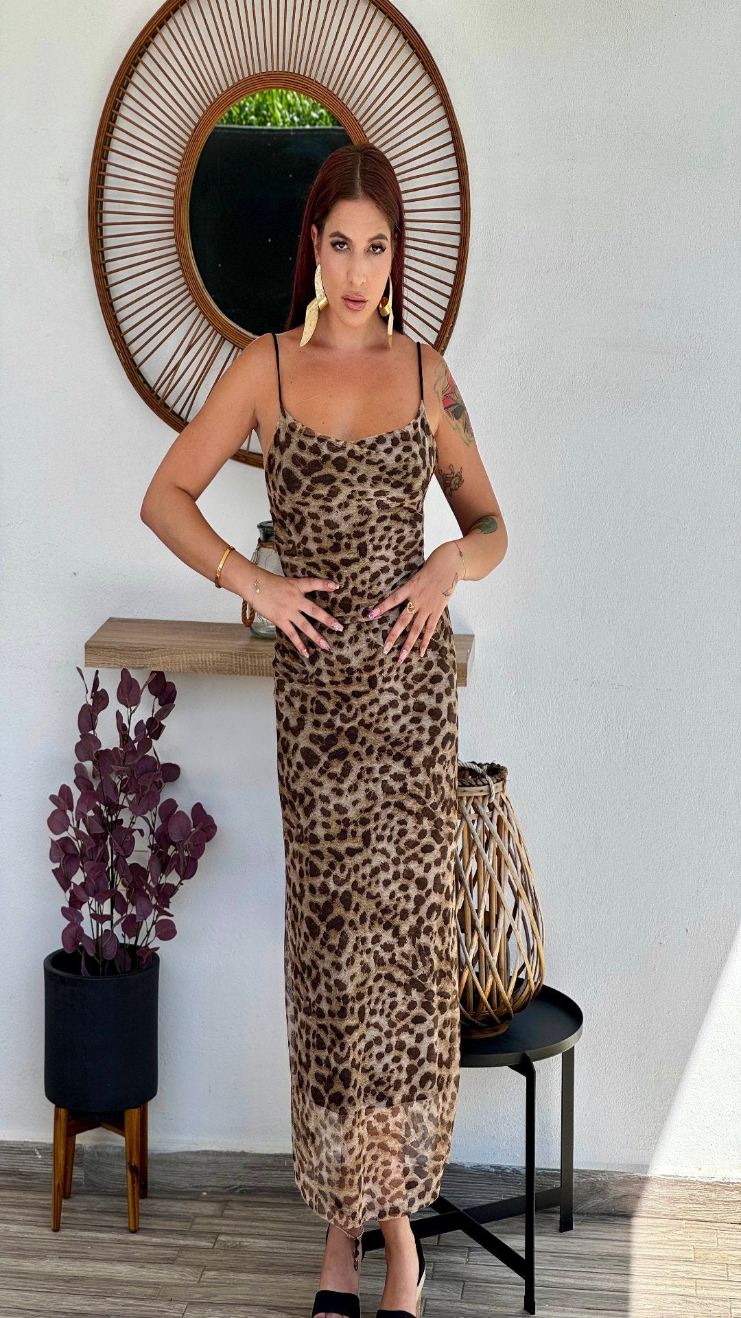 Robe midi en tulle imprimé animal