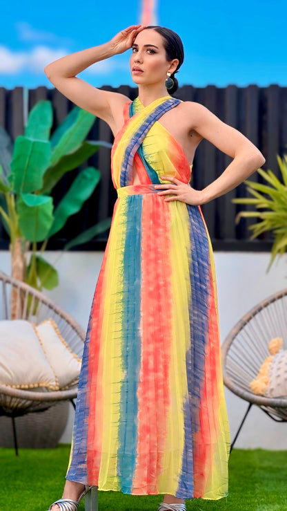 Robe plissée dos croisé