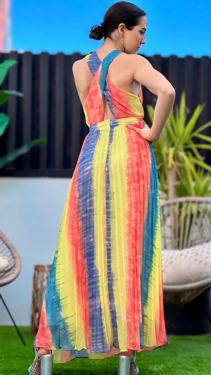 Robe plissée dos croisé